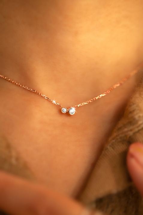 Collier chaîne avec diamant 0.15 carat en serti clos or rose - Redline - 0++