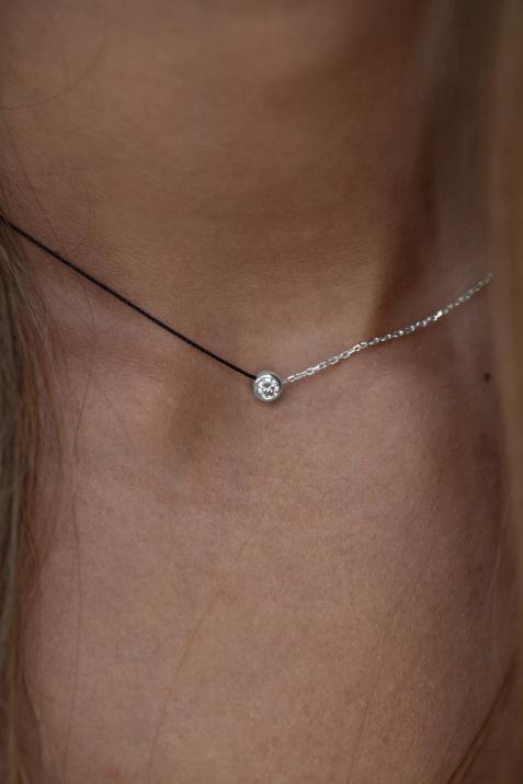 Collier fil et chaîne avec diamant 0.10 carat en serti clos or blanc - Redline - 0++