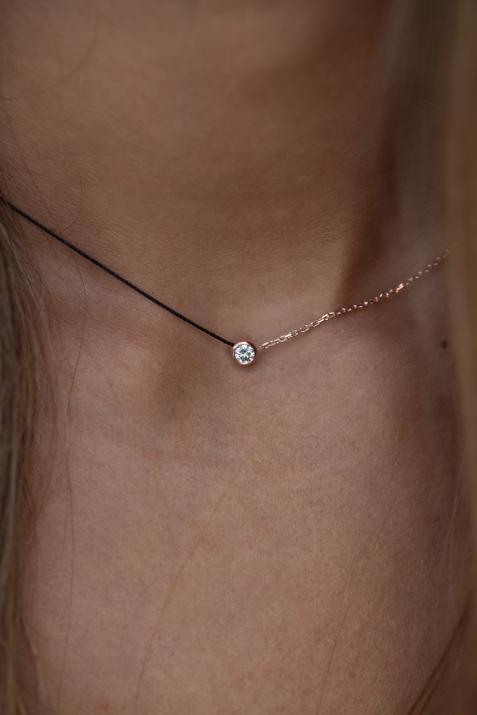 Collier fil et chaîne avec diamant 0.10 carat en serti clos or rose - Redline - 0++