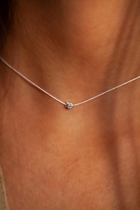 Collier Poisson fil avec diamant 0.05ct or blanc - Redline - 0++