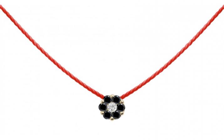 Collier fil avec diamants noirs et diamant blanc or jaune - Redline - 0++