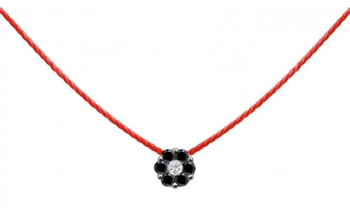 Collier fil avec diamants noirs et diamant blanc or noir - Redline - 0++