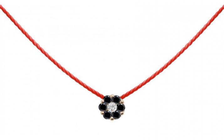Collier fil avec diamants noirs et diamant blanc or rose - Redline - 0++