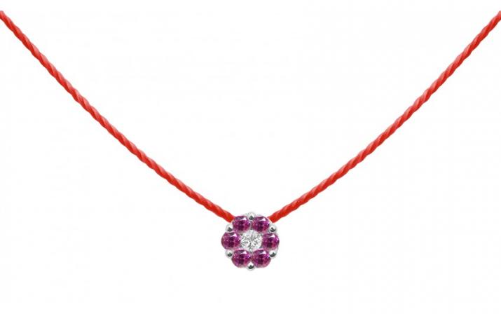 Collier fil avec saphirs roses et diamant blanc or blanc - Redline - 0++