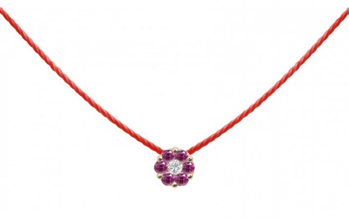 Collier fil avec saphirs roses et diamant blanc or jaune - Redline - 0++