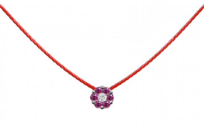 Collier fil avec saphirs roses et diamant blanc or noir - Redline - 0++