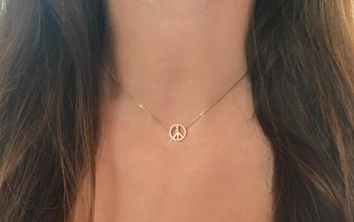 Collier chaîne peace & love or jaune pavé diamants - Redline - 0++