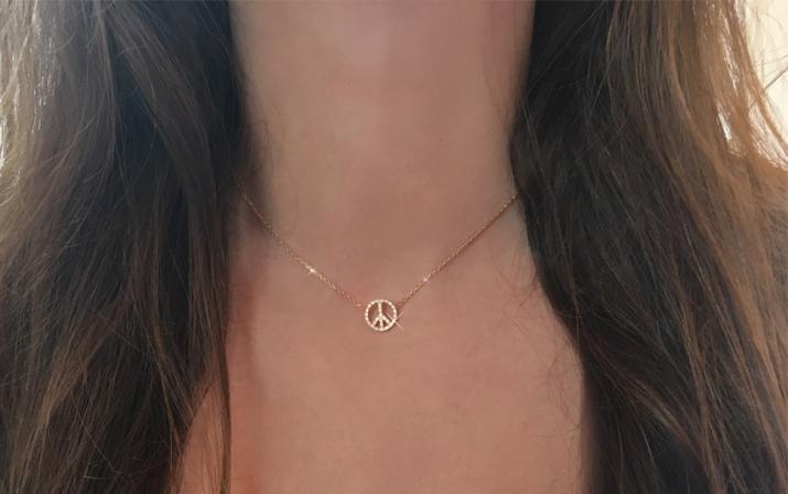Collier chaîne peace & love or rose pavé diamants - Redline - 0++