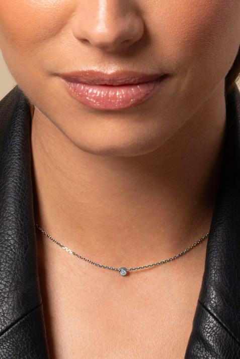 Collier chaîne avec diamant 0.10 carat en serti clos or noir - Redline - 0++