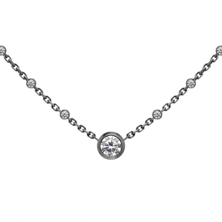 Collier chaîne avec diamant entouré de petits diamants en serti clos or noir - Redline - 0++