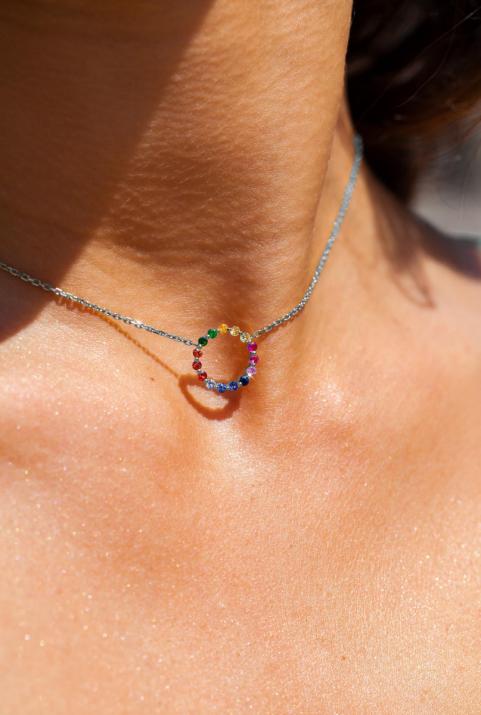 Collier Aurelange Rainbow Saphirs Chaine Or Blanc - Redline - 0++