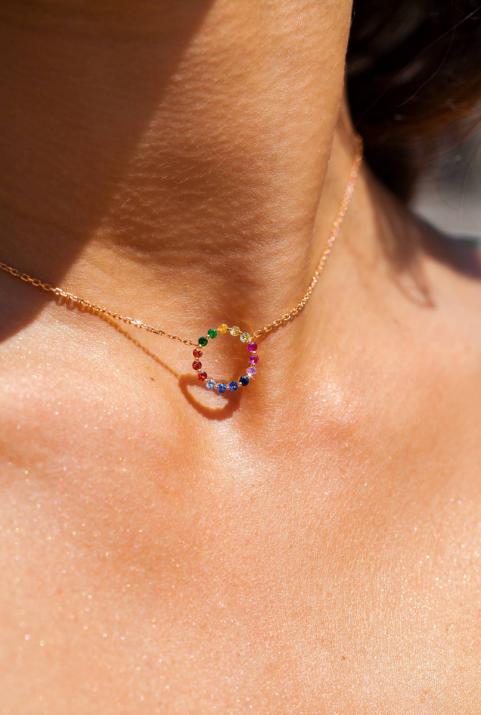 Collier Aurelange Rainbow Saphirs Chaine Or Rose - Redline - 0++