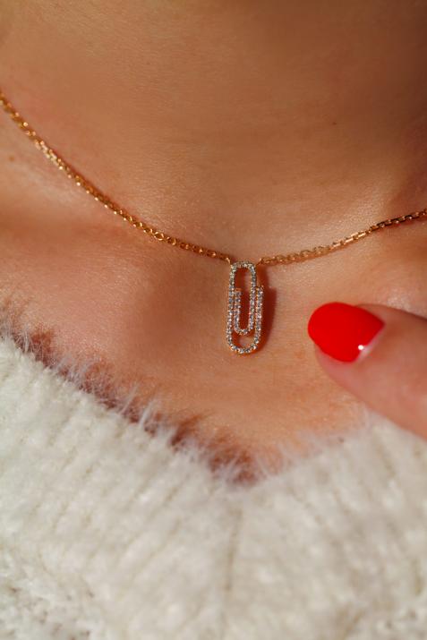 Collier chaîne trombone or jaune pavé diamants - Redline - 0++