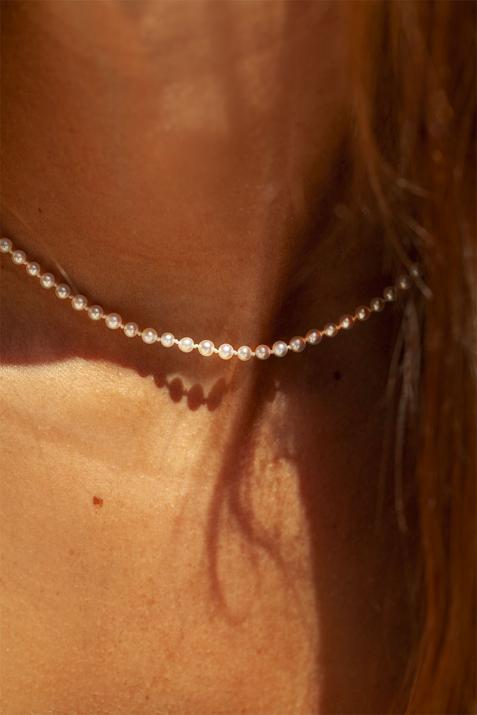 Collier ras du cou en perles sur fil avec fermoir or blanc - Redline - 0++