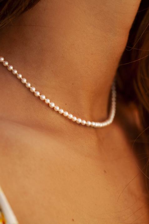 Collier ras du cou en perles sur fil avec fermoir or blanc - Redline - 0++