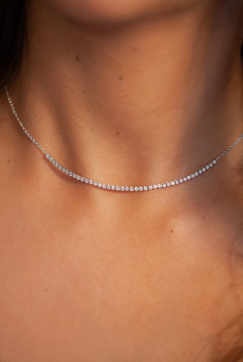 Collier chaîne avec diamant 0.84 carat en serti griffe or blanc - Redline - 0++