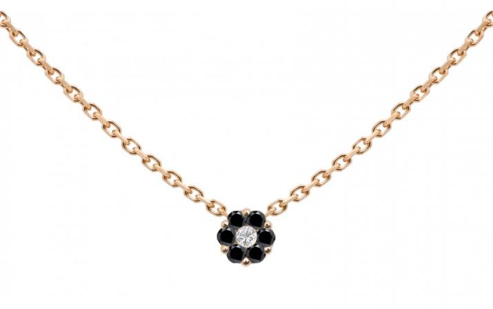 Collier chaîne avec diamants noirs et diamant blanc or rose - Redline