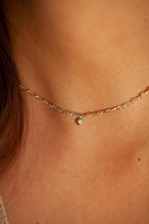 Collier entrelacé en or jaune et diamant - Redline - 0++