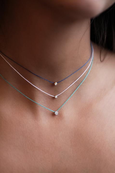 Collier fil avec diamant 0.05 carat en serti clos or rose - Redline - 0++