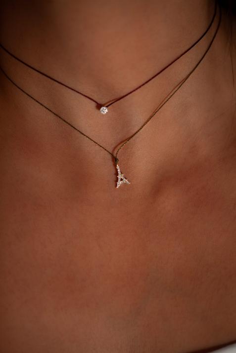 Collier fil tour eiffel or jaune pavé diamants - Redline - 0++