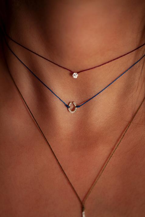 Collier fil fer à cheval or jaune pavé diamants - Redline - 0++