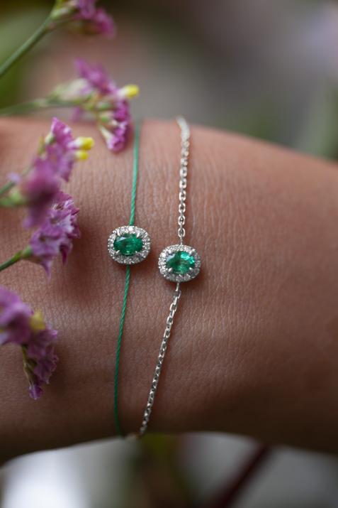 Bracelet chaîne émeraude et diamants or blanc - Redline - 0++