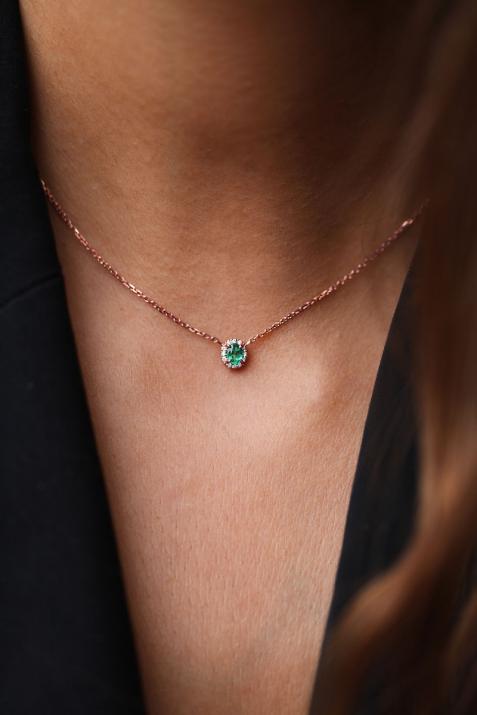 Collier chaîne émeraude et diamants or rose - Redline - 0++