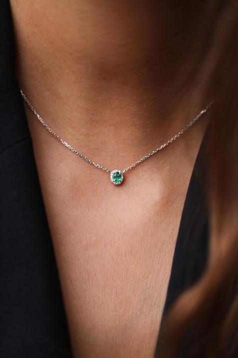 Collier chaîne émeraude et diamants or blanc - Redline - 0++