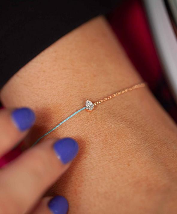 Bracelet fil et chaîne avec diamant poire 0.20 carat en serti griffe or rose - Redline - 0++