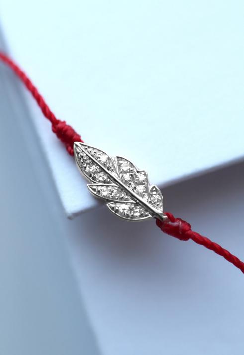 Bracelet fil Plume or blanc pavé diamants - Redline - 0++