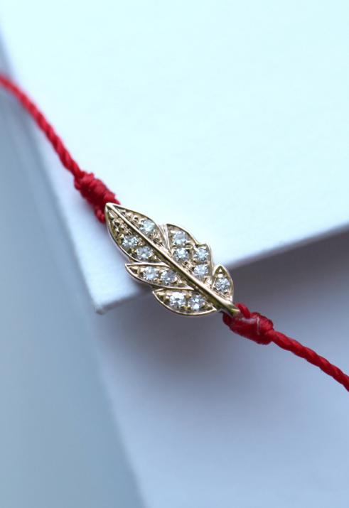 Bracelet fil Plume or jaune pavé diamants - Redline - 0++