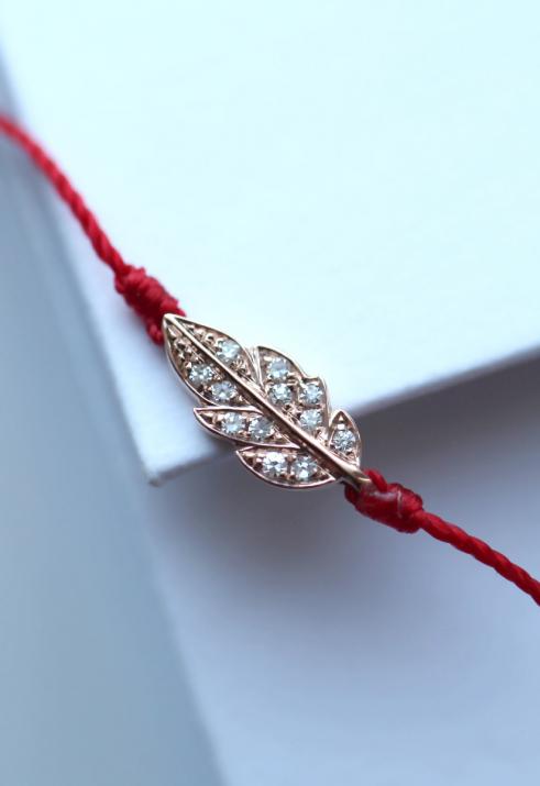 Bracelet fil Plume or rose pavé diamants - Redline - 0++