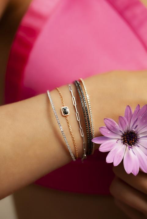 Bracelet jonc avec diamants noirs 0.91 carat en serti griffe or rose - Redline - 0++