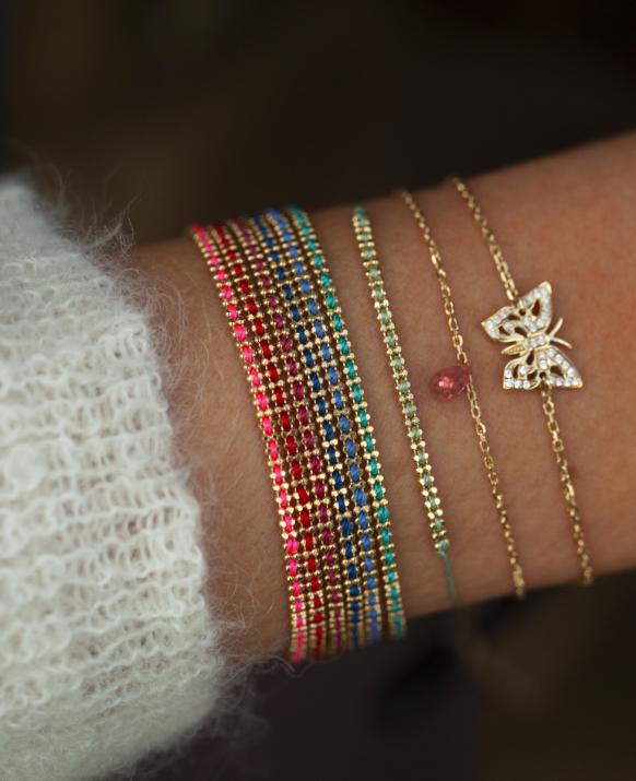 Bracelet chaîne avec un saphir de couleur en serti griffe or blanc - Redline - 0++