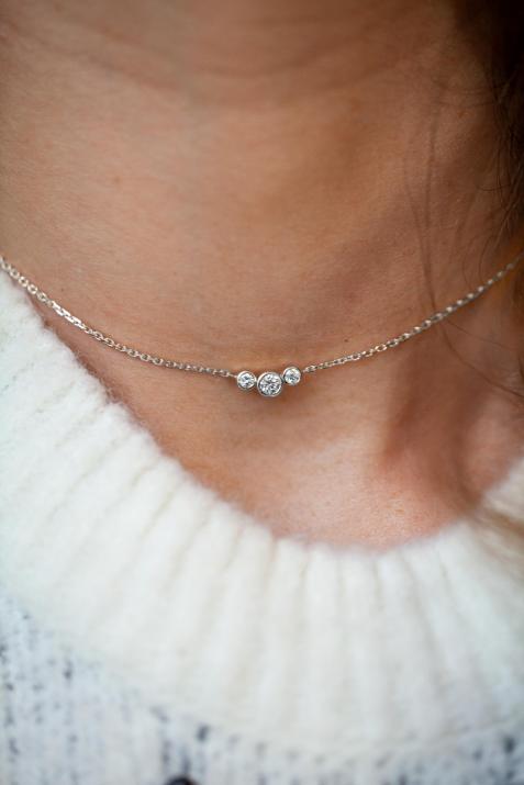 Collier chaîne avec diamant 0.20 carat en serti clos or blanc - Redline - 0++