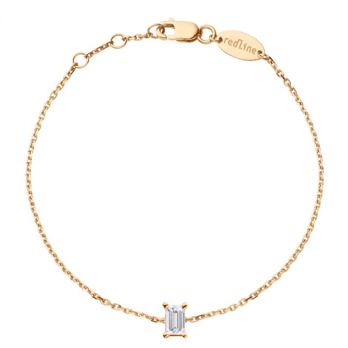 Bracelet chaîne avec diamant baguette 0.10 carat en serti griffe or rose - Redline - 0++