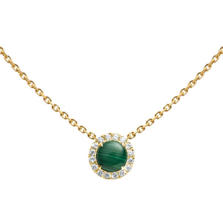 Collier chaîne malachite et diamants en serti griffe or jaune - Redline