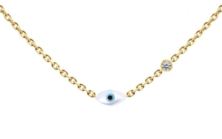 Collier chaîne oeil protecteur or jaune avec diamant - Redline