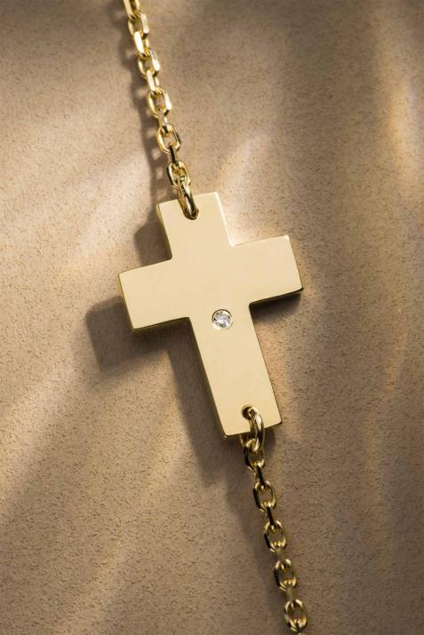Bracelet chaîne croix or jaune avec diamant - Redline - 0++