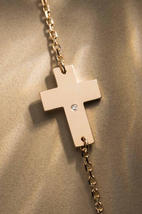 Bracelet chaîne croix or rose avec diamant - Redline - 0++