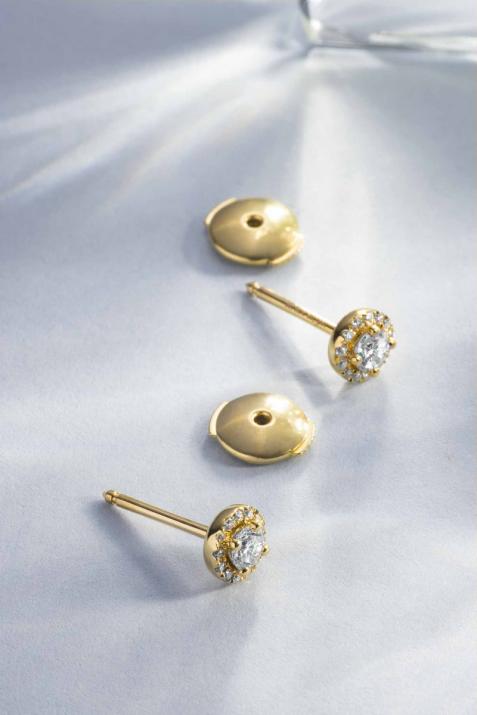 Boucles d'oreilles avec diamant 0.29 carat en serti griffe or jaune - Redline - 0++