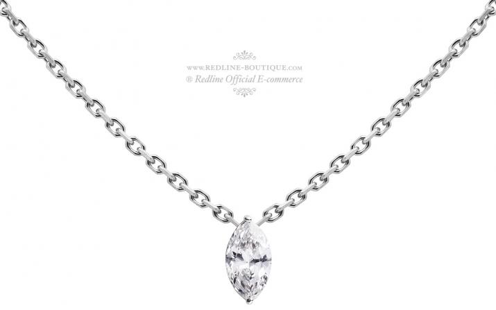 Collier chaîne avec diamant marquise 0.10 carat en serti griffée or blanc - Redline