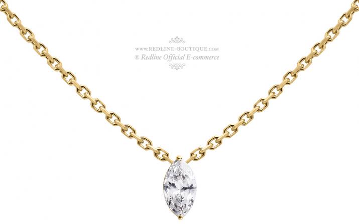 Collier chaîne avec diamant marquise 0.10 carat en serti griffée or jaune - Redline
