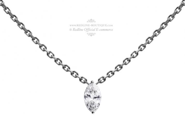 Collier chaîne avec diamant marquise 0.20 carat en serti griffe or noir - Redline