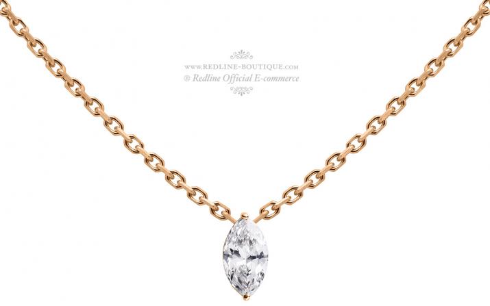 Collier chaîne avec diamant marquise 0.20 carat en serti griffe or rose - Redline