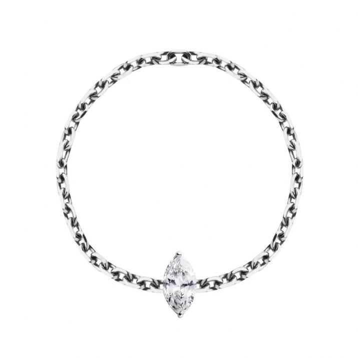 Bague chaîne avec diamant marquise 0.10 carat en serti griffe or blanc - Redline - 0++