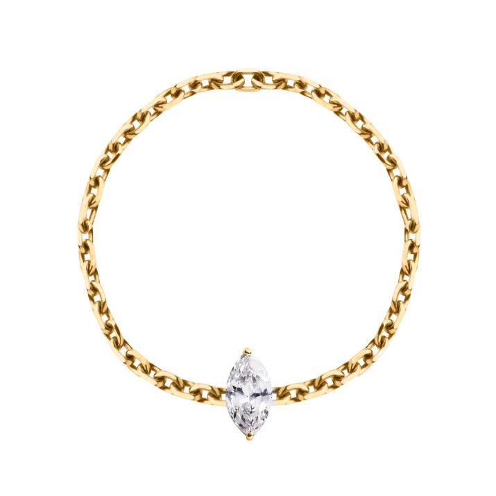 Bague chaîne avec diamant marquise 0.10 carat en serti griffe or jaune - Redline - 0++