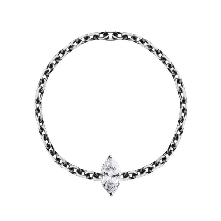 Bague chaîne avec diamant marquise 0.10 carat en serti griffe or noir - Redline - 0++