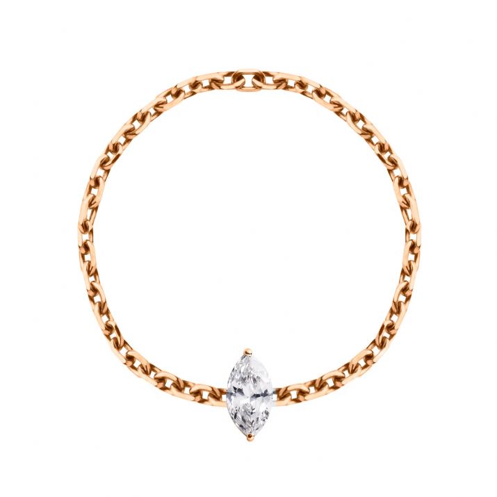 Bague chaîne avec diamant marquise 0.10 carat en serti griffe or rose - Redline - 0++