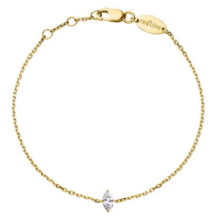 Bracelet chaîne avec diamant marquise 0.10 carat en serti griffe or jaune - Redline - 0++